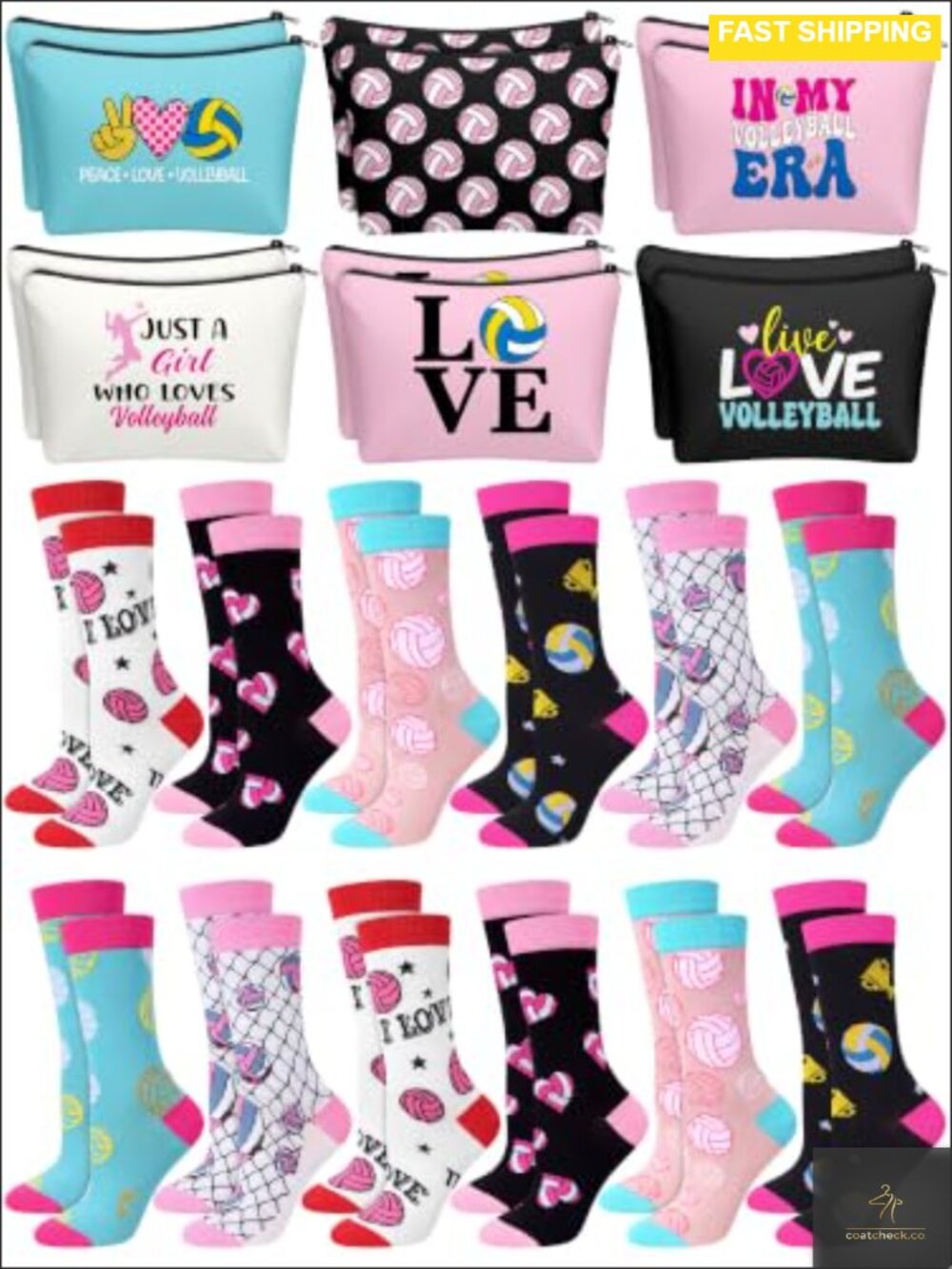 Volleyball Gift Set 12 Makeup Bags 12 Pairs Socks Team Gift